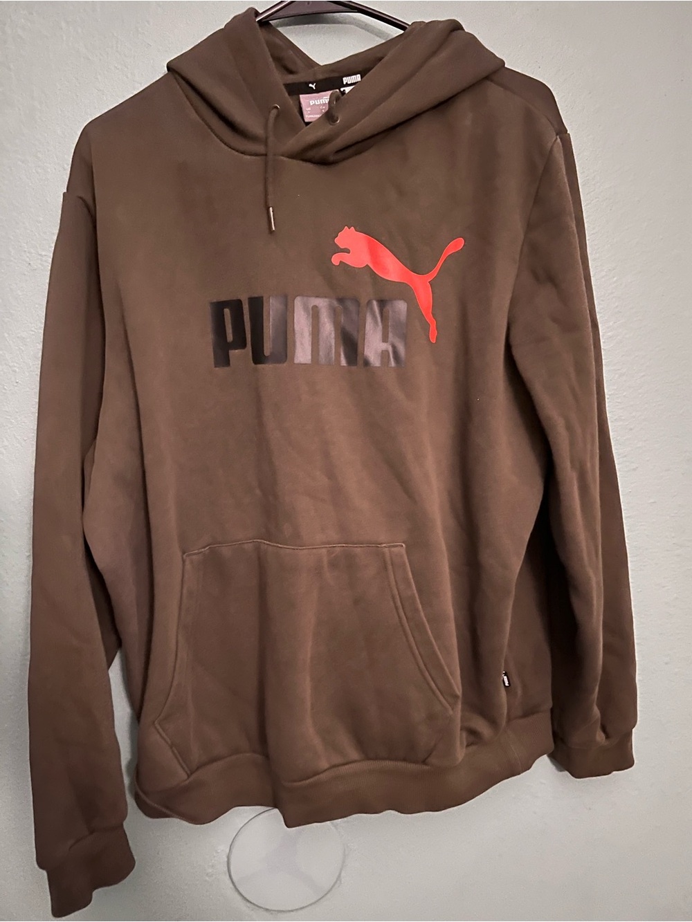 Puma Army Green Hoodie with orange Puma Cat Logo